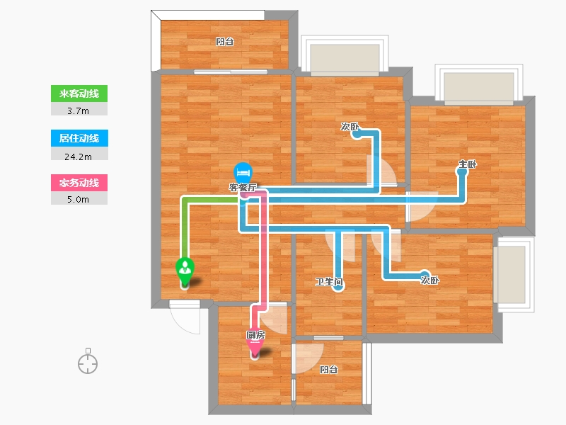 重庆-重庆市-中建滨江星城2期4号楼套内70m2-68.05-户型库-动静线