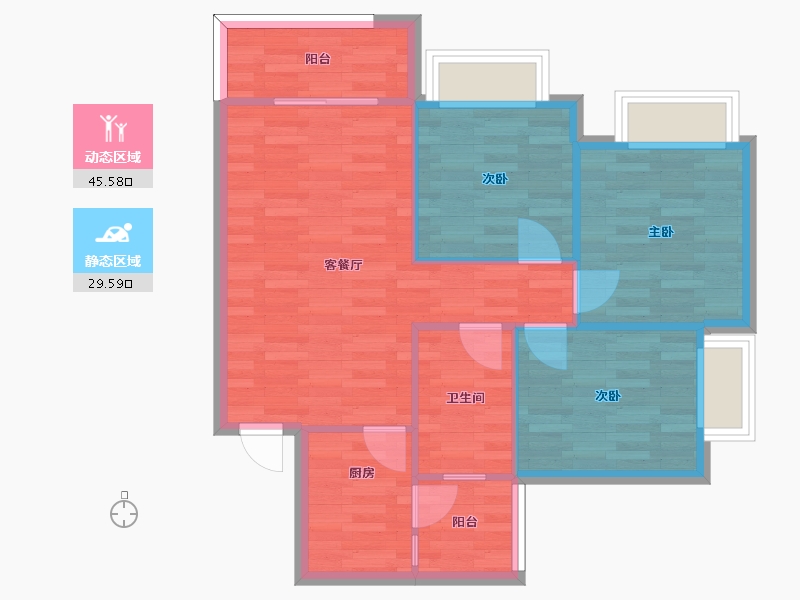 重庆-重庆市-中建滨江星城2期4号楼套内70m2-68.05-户型库-动静分区