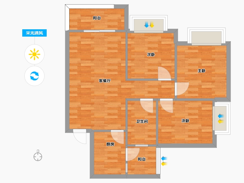 重庆-重庆市-中建滨江星城2期4号楼套内70m2-68.05-户型库-采光通风