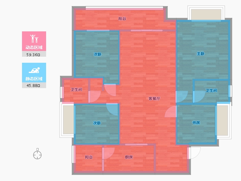 重庆-重庆市-中建滨江星城3号楼套内100m2-95.88-户型库-动静分区