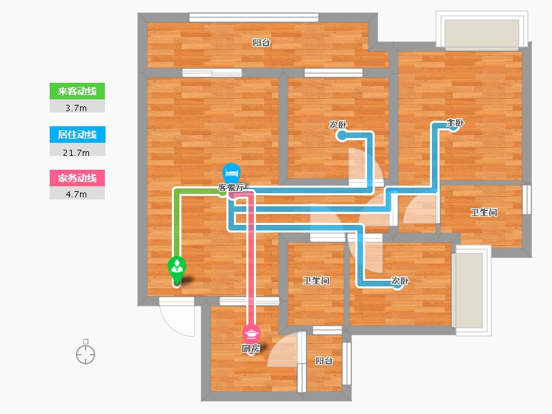 重庆-重庆市-中建滨江星城2期5号楼,2期4号楼套内80m2-75.29-户型库-动静线