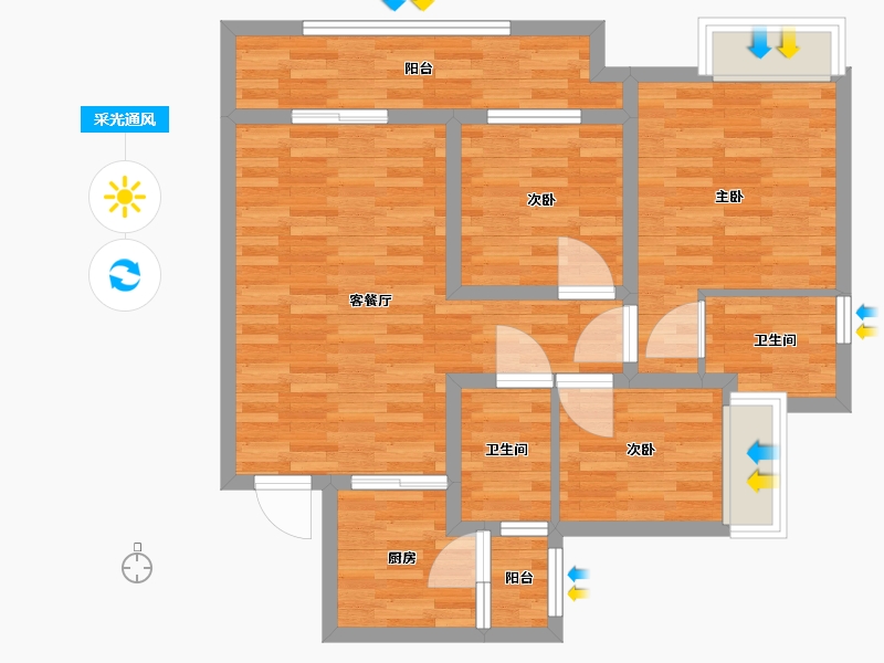 重庆-重庆市-中建滨江星城2期5号楼,2期4号楼套内80m2-75.29-户型库-采光通风