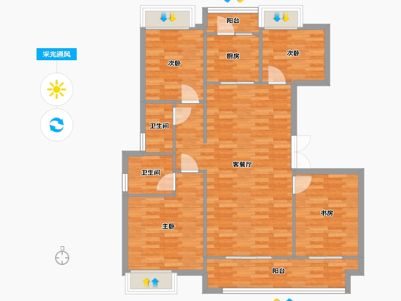 重庆-重庆市-中建滨江星城2期6号楼套内98m2-94.69-户型库-采光通风