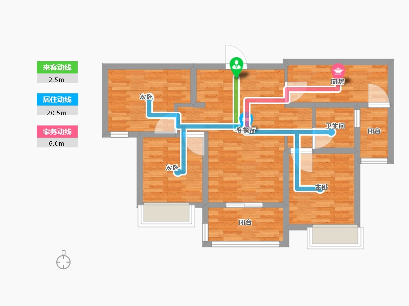 重庆-重庆市-中建滨江星城2期4号楼套内73m2-69.37-户型库-动静线