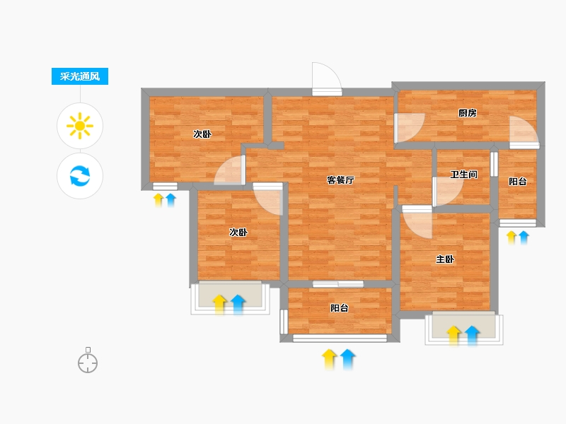 重庆-重庆市-中建滨江星城2期4号楼套内73m2-69.37-户型库-采光通风