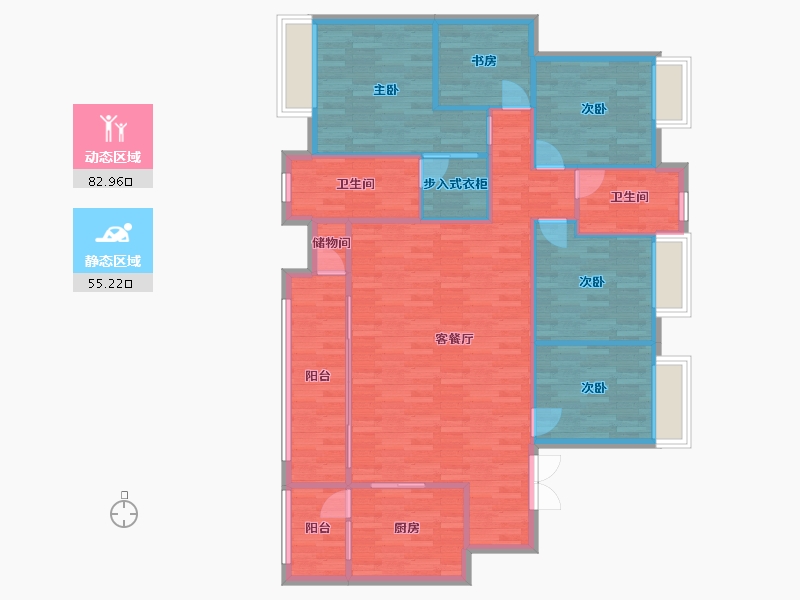 重庆-重庆市-招商雍江府小高层8号楼套内127m2-127.13-户型库-动静分区