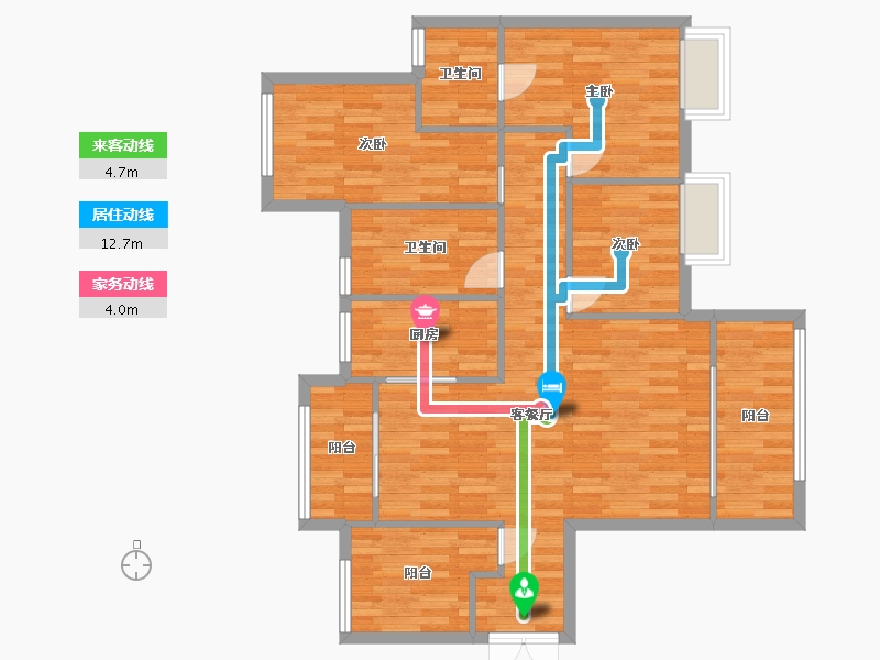 重庆-重庆市-招商雍江府套内97m2-96.95-户型库-动静线