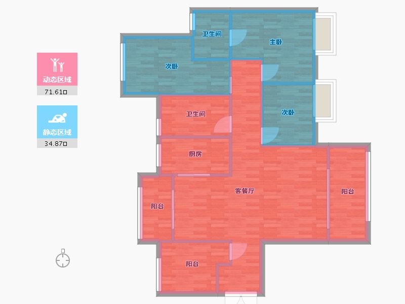 重庆-重庆市-招商雍江府套内97m2-96.95-户型库-动静分区