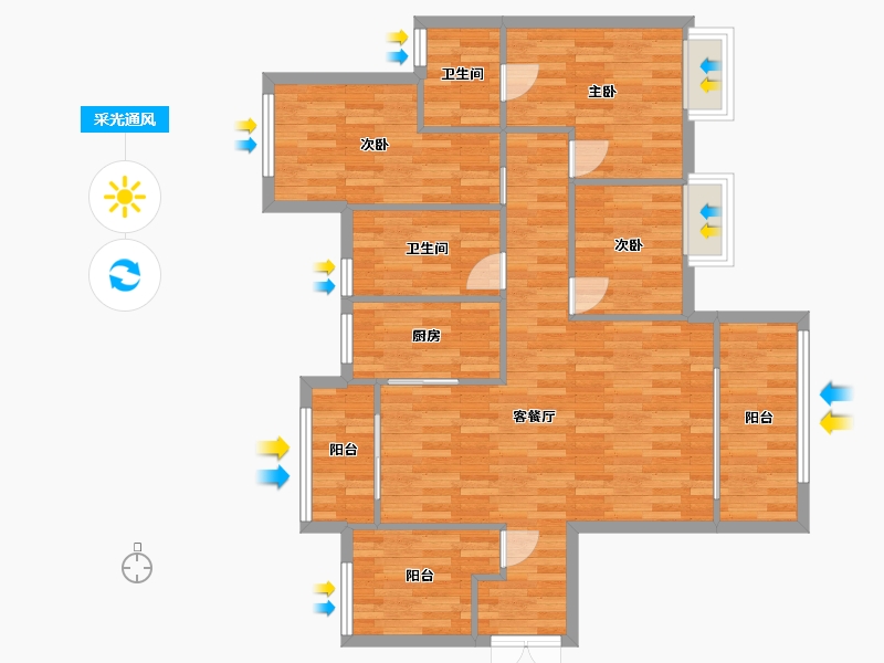 重庆-重庆市-招商雍江府套内97m2-96.95-户型库-采光通风