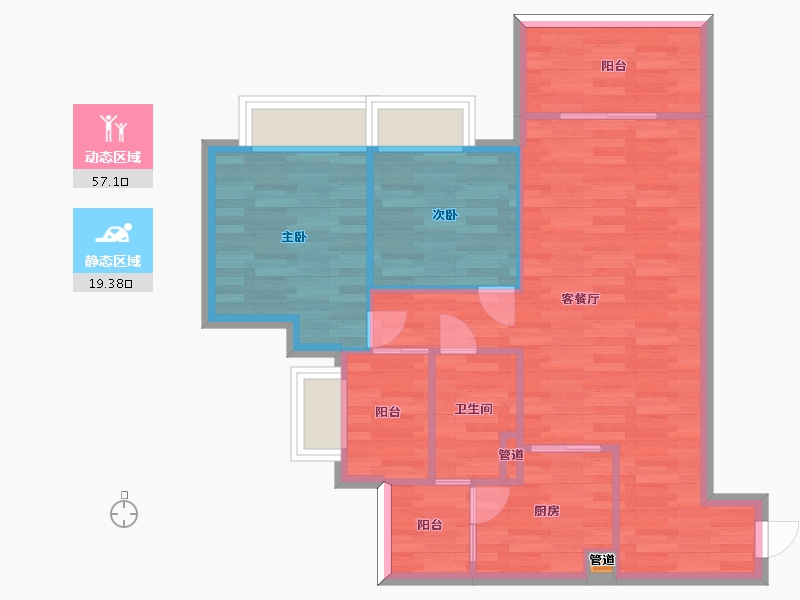 重庆-重庆市-云山晓高层28号楼,高层27号楼套内69m2-69.00-户型库-动静分区