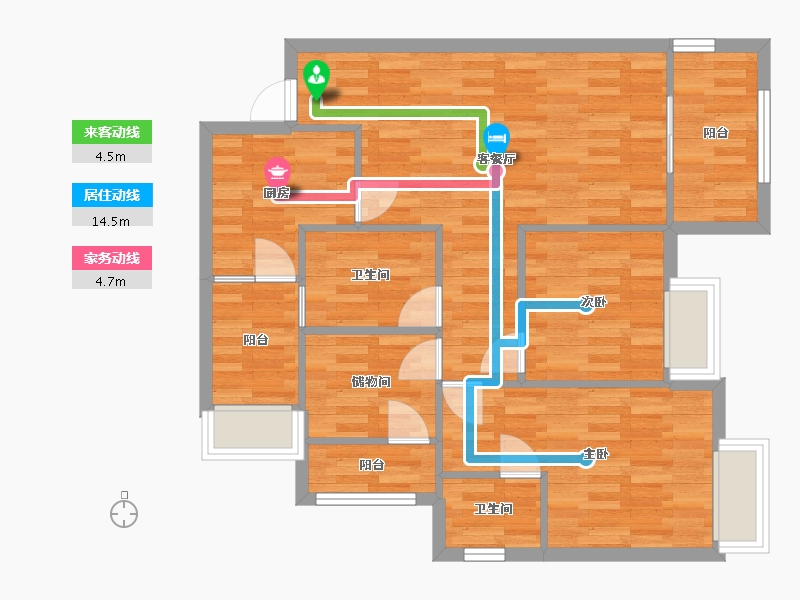 重庆-重庆市-招商雍江府套内80m2-79.43-户型库-动静线