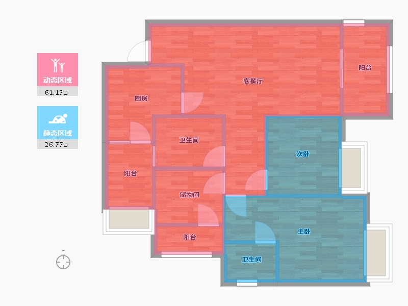 重庆-重庆市-招商雍江府套内80m2-79.43-户型库-动静分区