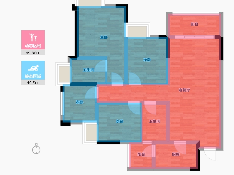 重庆-重庆市-招商雍江府套内86m2-78.92-户型库-动静分区