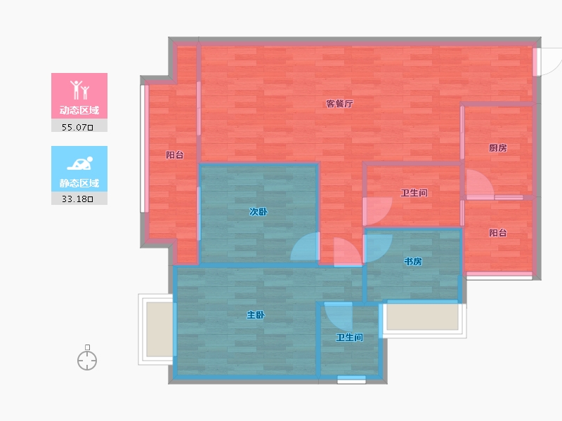 重庆-重庆市-中建滨江星城1期1号楼,2期2号楼,6号楼套内81m2-80.14-户型库-动静分区