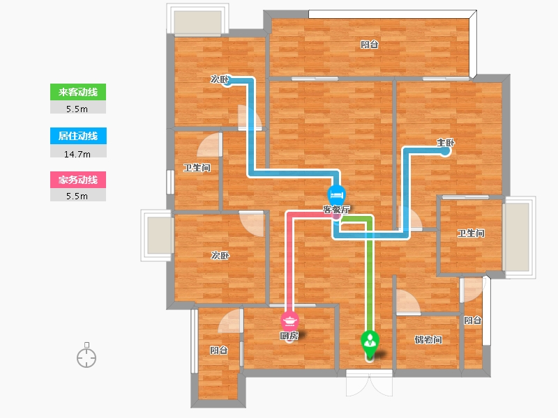 重庆-重庆市-招商雍江府套内116m2-108.72-户型库-动静线