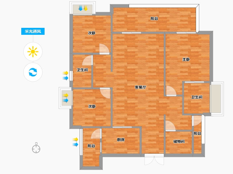 重庆-重庆市-招商雍江府套内116m2-108.72-户型库-采光通风