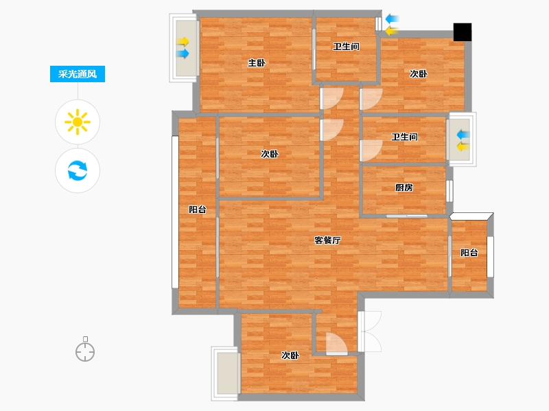 重庆-重庆市-招商雍江府小高层8号楼套内108m2-111.62-户型库-采光通风