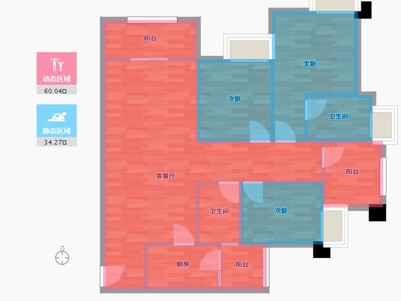 重庆-重庆市-招商雍江府套内89m2-85.34-户型库-动静分区