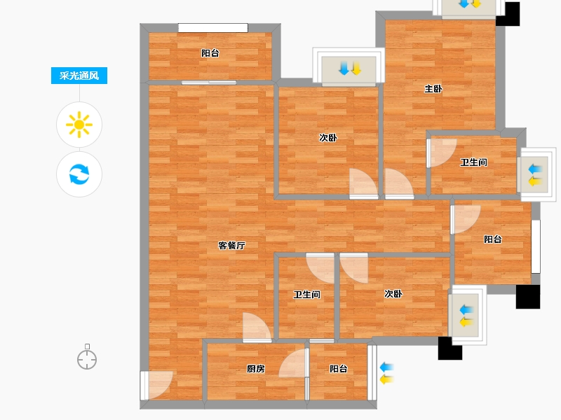 重庆-重庆市-招商雍江府套内89m2-85.34-户型库-采光通风