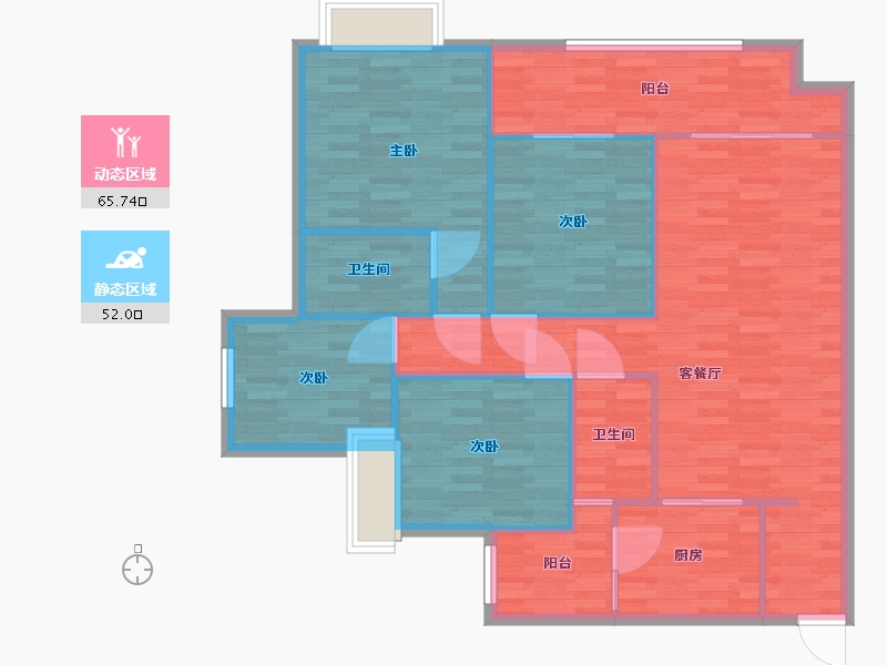 重庆-重庆市-中建滨江星城1期1号楼,2号楼,4号楼,5号楼套内111m2-107.63-户型库-动静分区