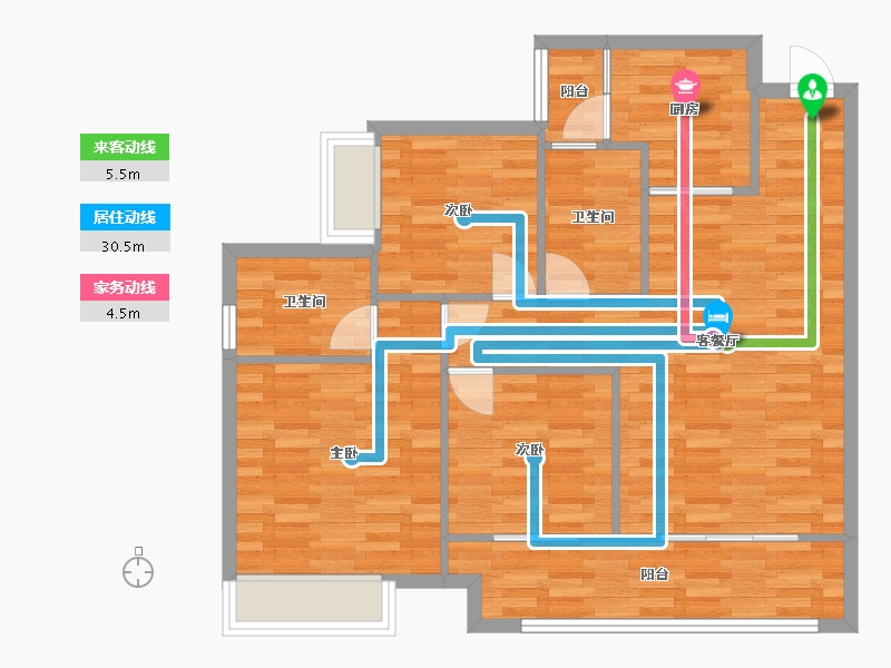 重庆-重庆市-中建滨江星城1期1号楼,2期4号楼套内89m2-87.36-户型库-动静线