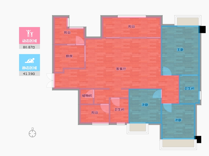 重庆-重庆市-招商雍江府套内113m2-112.15-户型库-动静分区