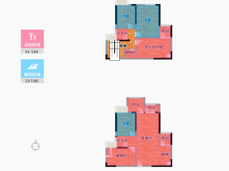 重庆-重庆市-恒大轨道时代2号楼,5号楼套内137m²-125.37-户型库-动静分区