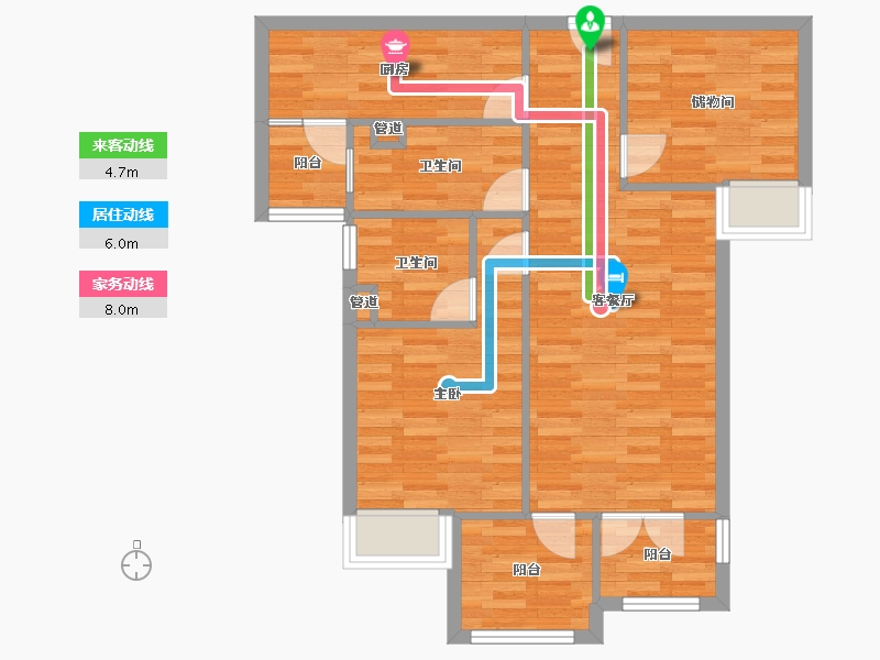 重庆-重庆市-恒大轨道时代1号楼,5号楼套内77m²-72.59-户型库-动静线