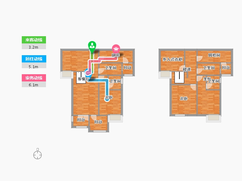 重庆-重庆市-恒大轨道时代4号楼,5号楼套内147m²-136.86-户型库-动静线