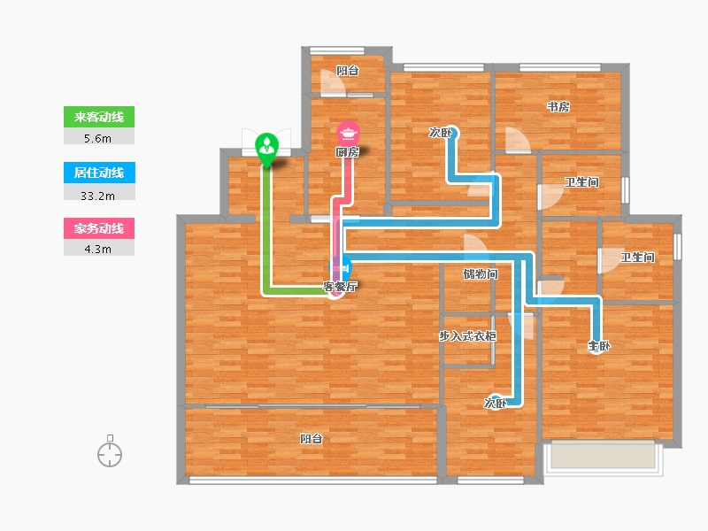 重庆-重庆市-荣安柳岸潮鸣2号楼,5号楼,6号楼套内147m²-147.01-户型库-动静线