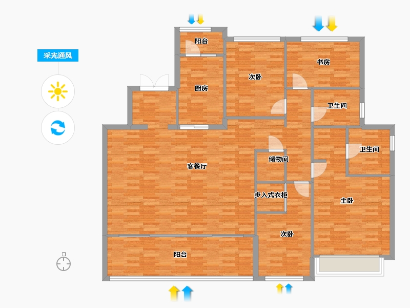 重庆-重庆市-荣安柳岸潮鸣2号楼,5号楼,6号楼套内147m²-147.01-户型库-采光通风