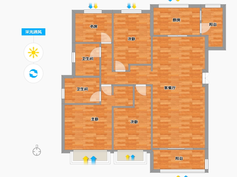 重庆-重庆市-荣安柳岸潮鸣2号楼,4号楼,5号楼,6号楼,9号楼套内121m²-115.57-户型库-采光通风