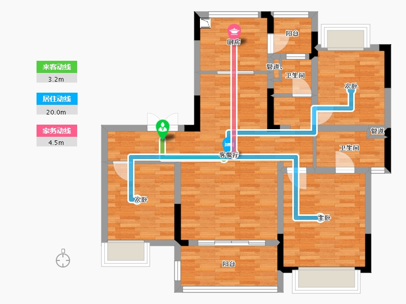 重庆-重庆市-蓝光芙蓉公馆1期洋房9号楼套内91m²-84.88-户型库-动静线