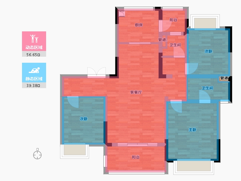 重庆-重庆市-蓝光芙蓉公馆1期洋房9号楼套内91m²-84.88-户型库-动静分区