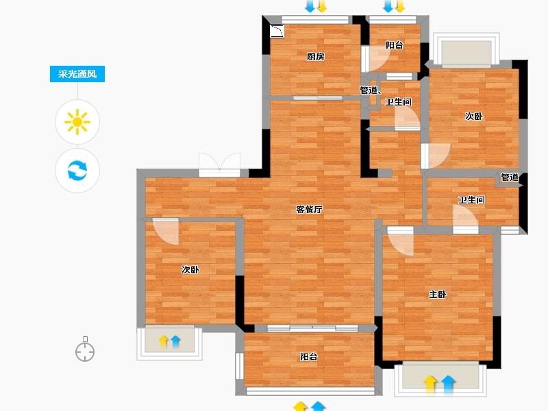 重庆-重庆市-蓝光芙蓉公馆1期洋房9号楼套内91m²-84.88-户型库-采光通风