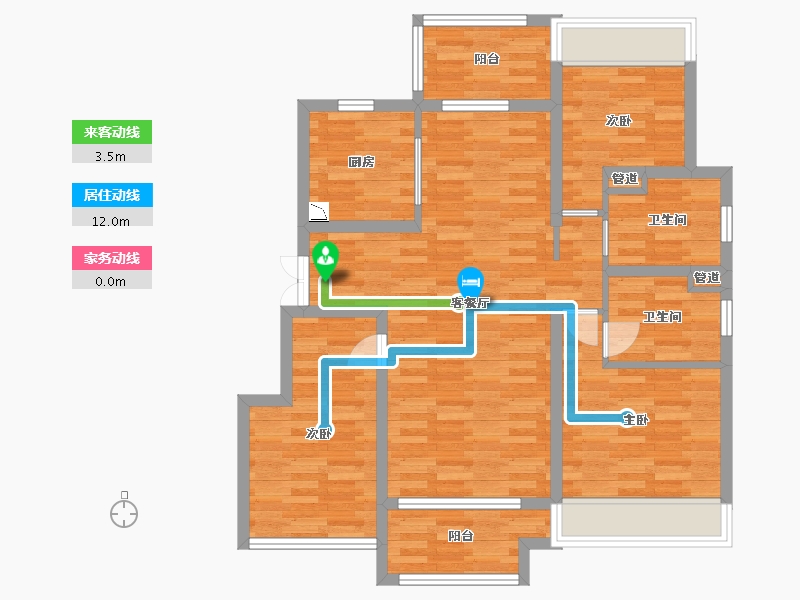 重庆-重庆市-龙湖長滩原麓套内96m²-92.48-户型库-动静线