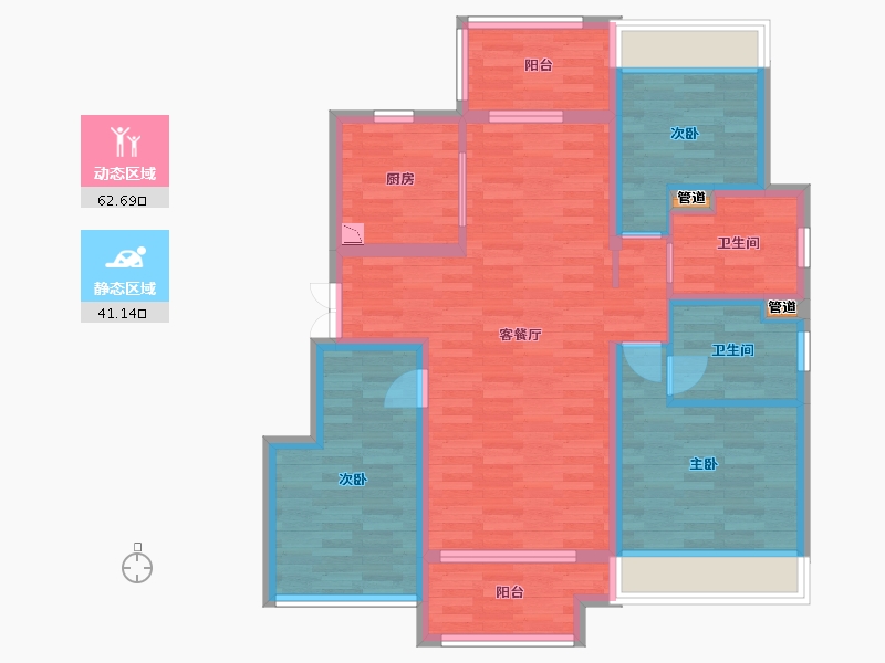 重庆-重庆市-龙湖長滩原麓套内96m²-92.48-户型库-动静分区