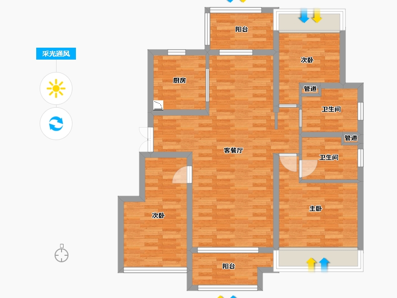 重庆-重庆市-龙湖長滩原麓套内96m²-92.48-户型库-采光通风