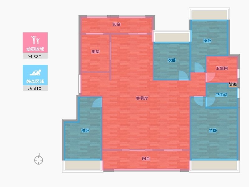 重庆-重庆市-龙湖長滩原麓套内137m²-140.02-户型库-动静分区