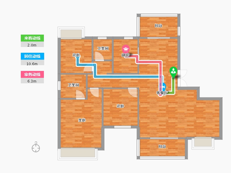 重庆-重庆市-龙湖尘林间大平层2号楼,大平层4号楼,大平层5号楼套内111m²-110.28-户型库-动静线