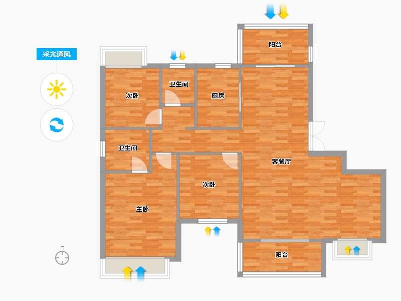 重庆-重庆市-龙湖尘林间大平层2号楼,大平层4号楼,大平层5号楼套内111m²-110.28-户型库-采光通风