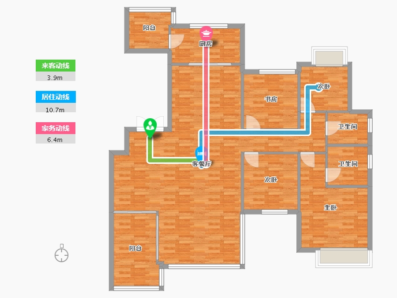 重庆-重庆市-龙湖尘林间大平层2号楼,大平层4号楼,大平层5号楼套内138m²-134.03-户型库-动静线