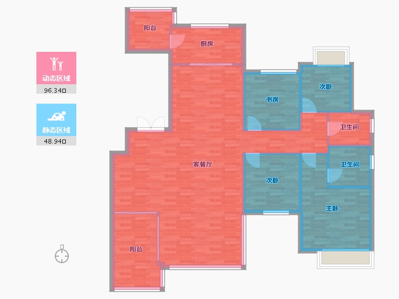 重庆-重庆市-龙湖尘林间大平层2号楼,大平层4号楼,大平层5号楼套内138m²-134.03-户型库-动静分区