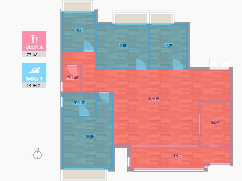 重庆-重庆市-华宇旭辉御璟湖山6号地块5,6,7,8号楼套内115m²-122.12-户型库-动静分区