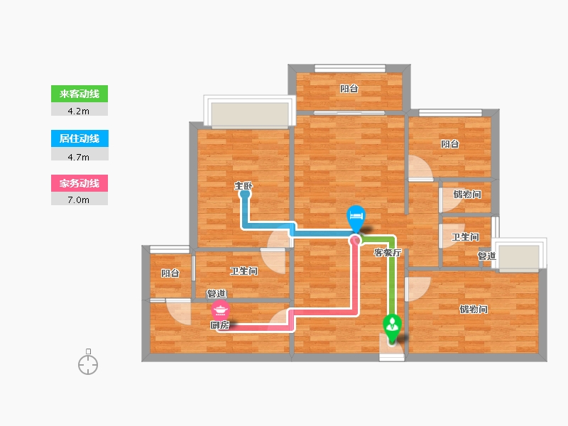 重庆-重庆市-恒大轨道时代4号楼,5号楼套内85m²-77.96-户型库-动静线