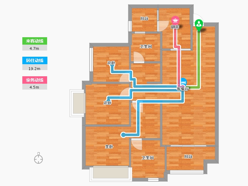 重庆-重庆市-华宇旭辉御璟湖山3号地块5号楼,3号地块6号楼套内80m²-80.00-户型库-动静线