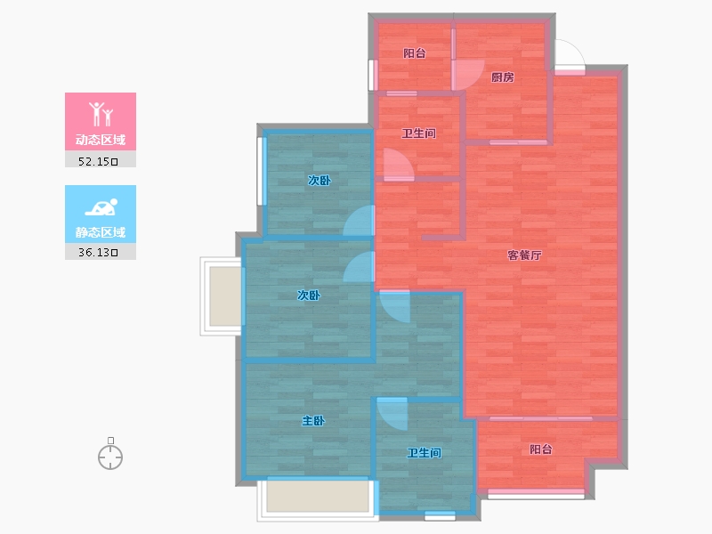 重庆-重庆市-华宇旭辉御璟湖山3号地块5号楼,3号地块6号楼套内80m²-80.00-户型库-动静分区