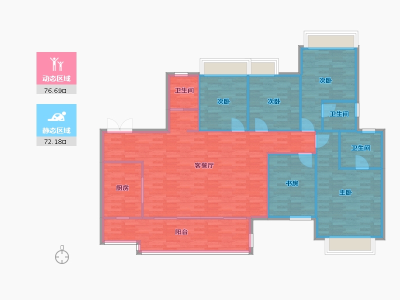 重庆-重庆市-华宇旭辉御璟湖山6号地块5,6,7,8号楼套内139m²-137.20-户型库-动静分区