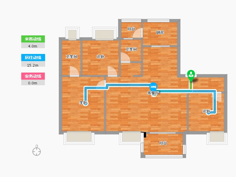 重庆-重庆市-蓝光芙蓉公馆1期洋房9号楼套内101m²-96.11-户型库-动静线