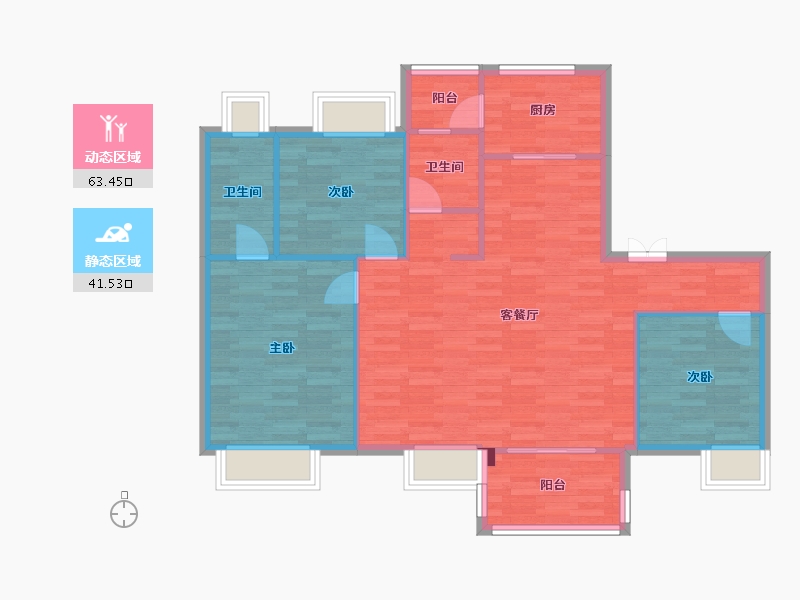 重庆-重庆市-蓝光芙蓉公馆1期洋房9号楼套内101m²-96.11-户型库-动静分区